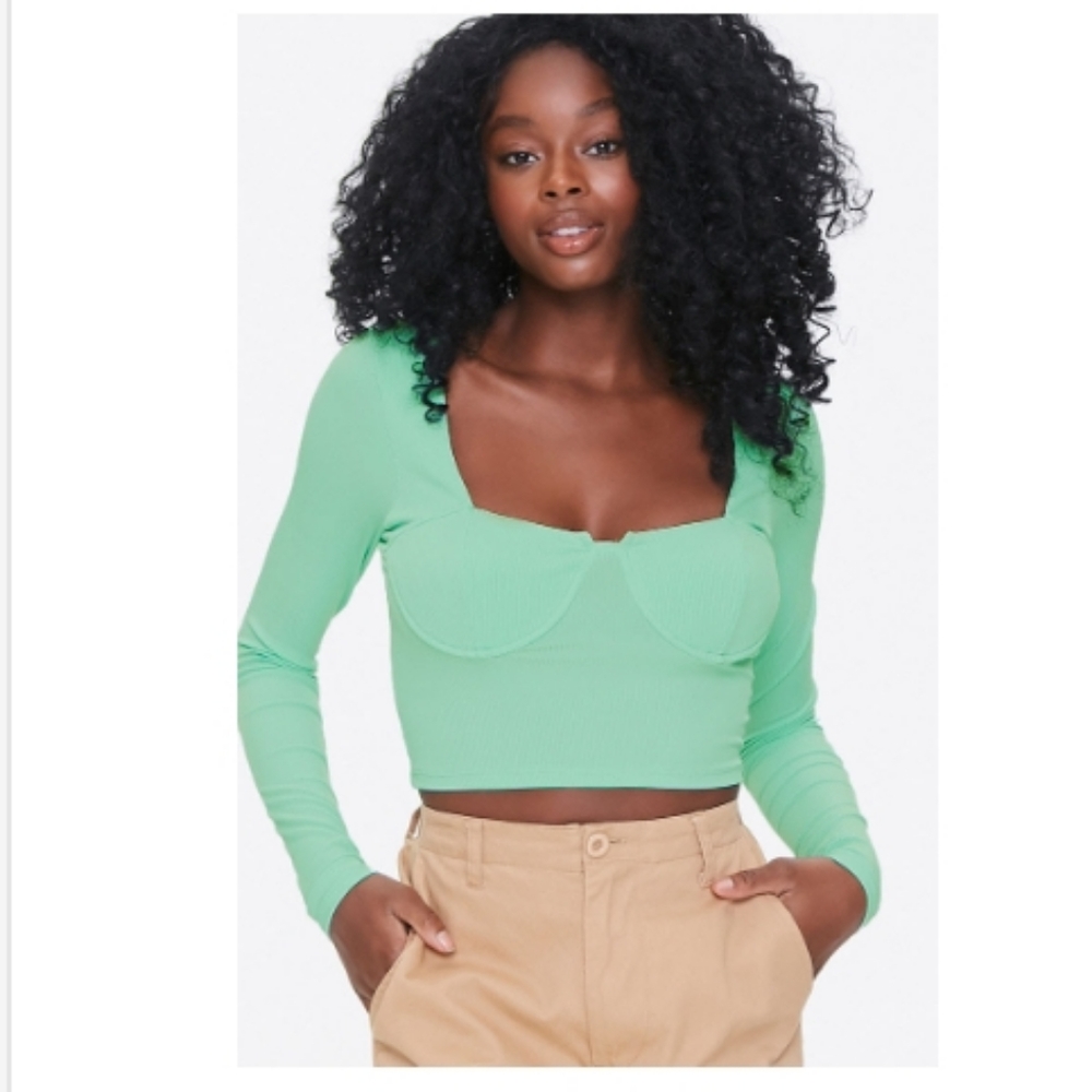 Forever 21 Seafoam Green Ribbed Crop Top Size Medium NWOT